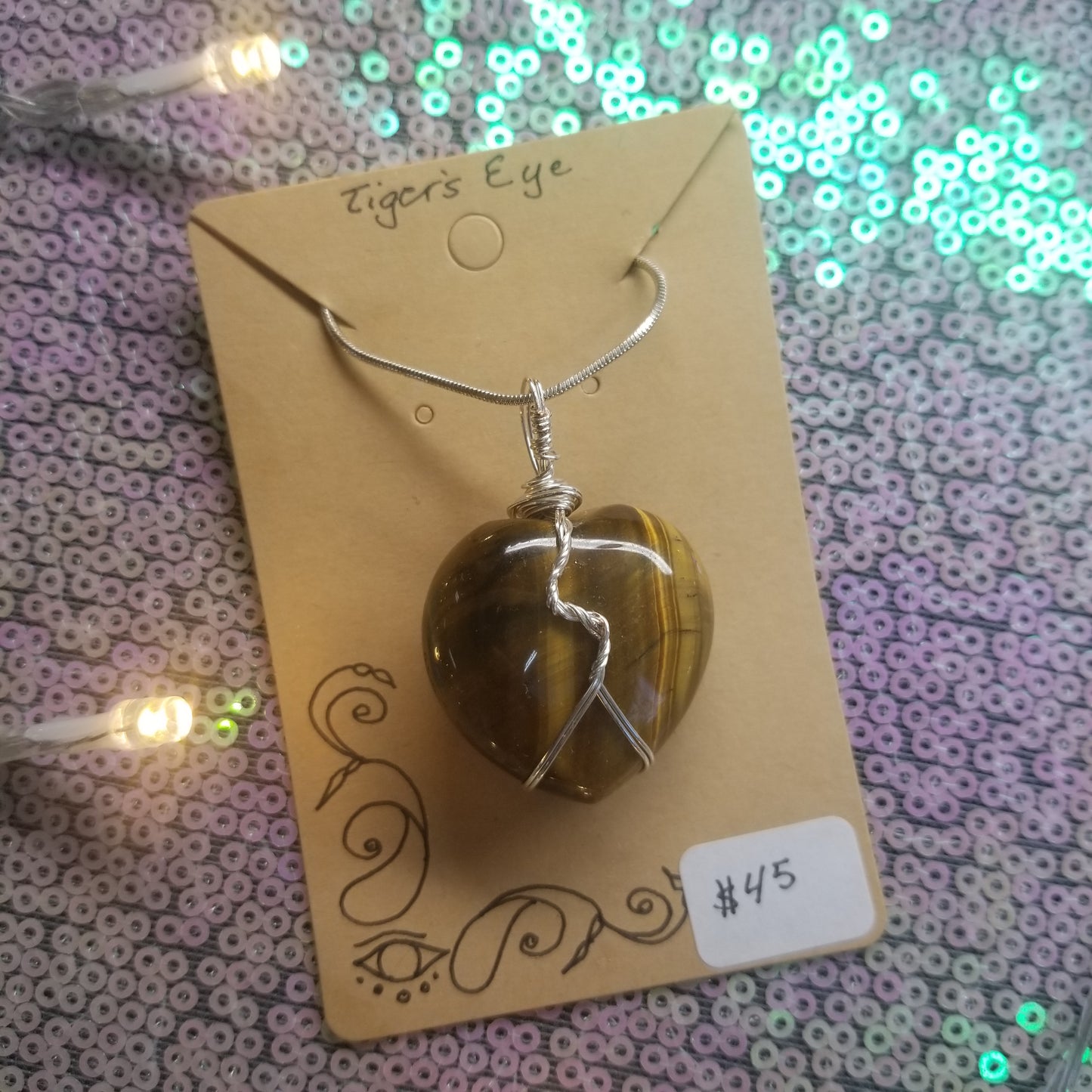 Tiger's Eye Heart Handwrapped Necklace