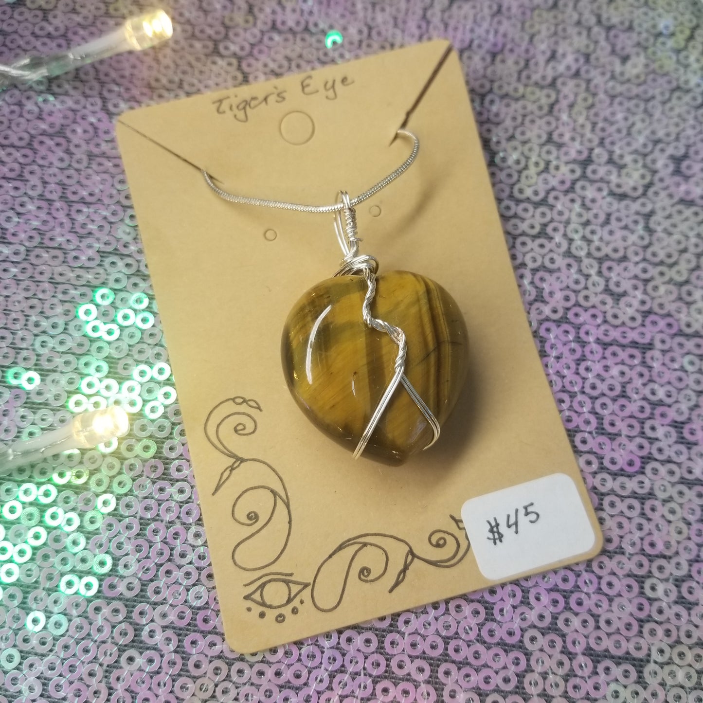 Tiger's Eye Heart Handwrapped Necklace