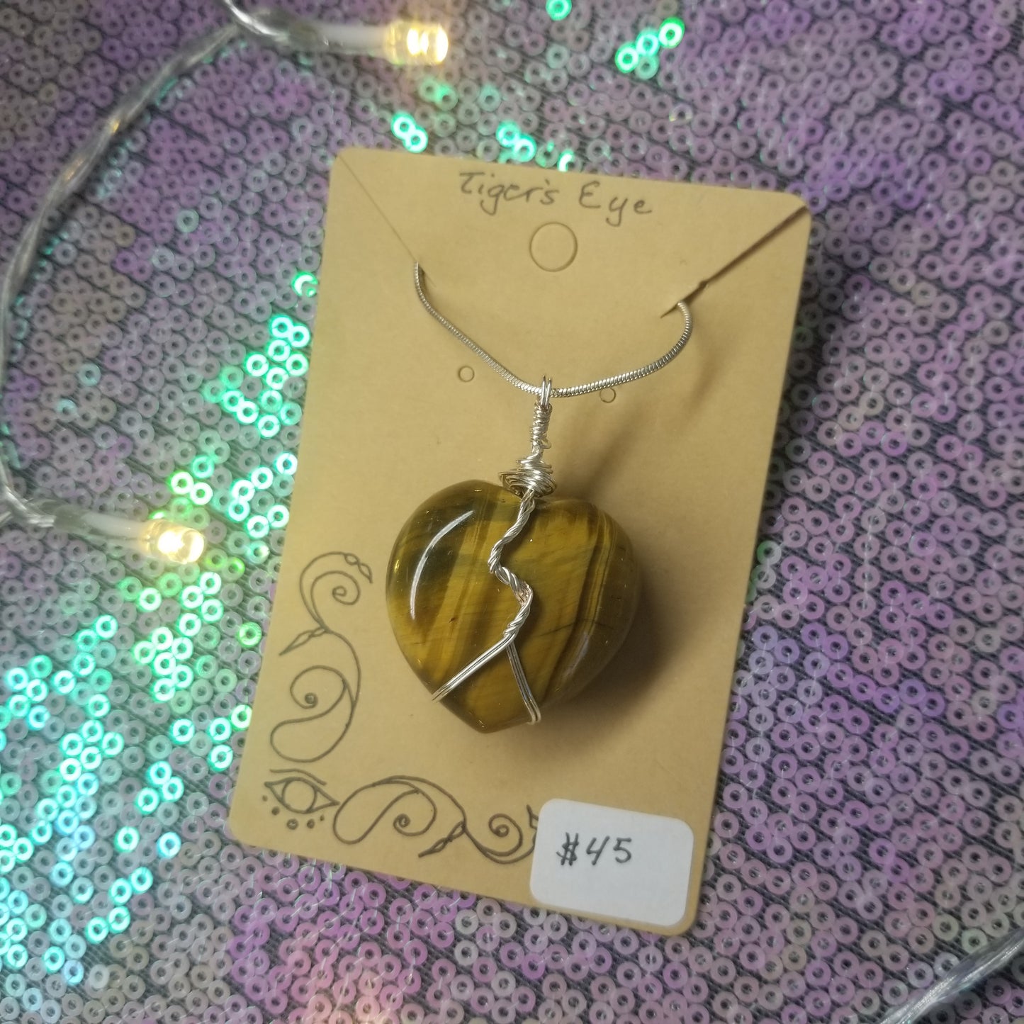 Tiger's Eye Heart Handwrapped Necklace