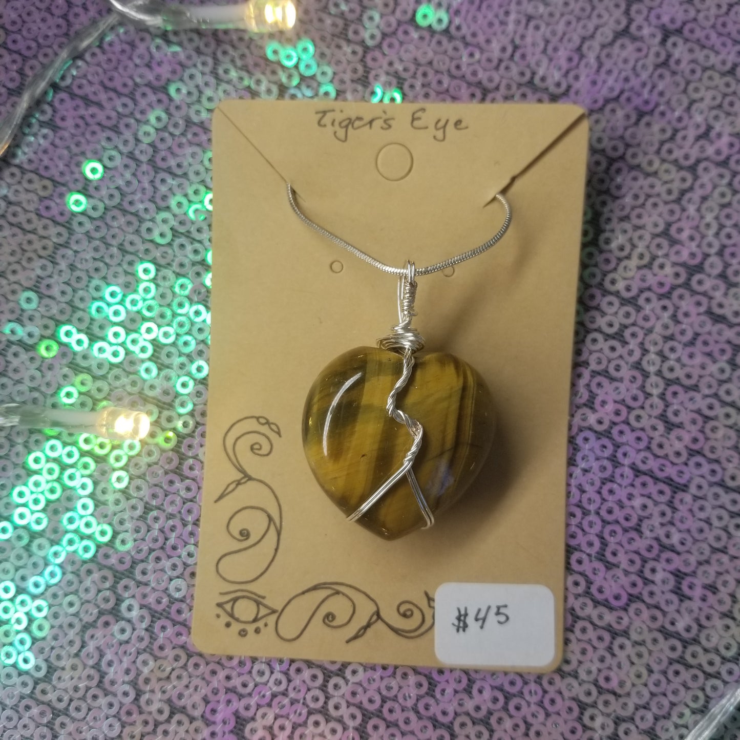 Tiger's Eye Heart Handwrapped Necklace