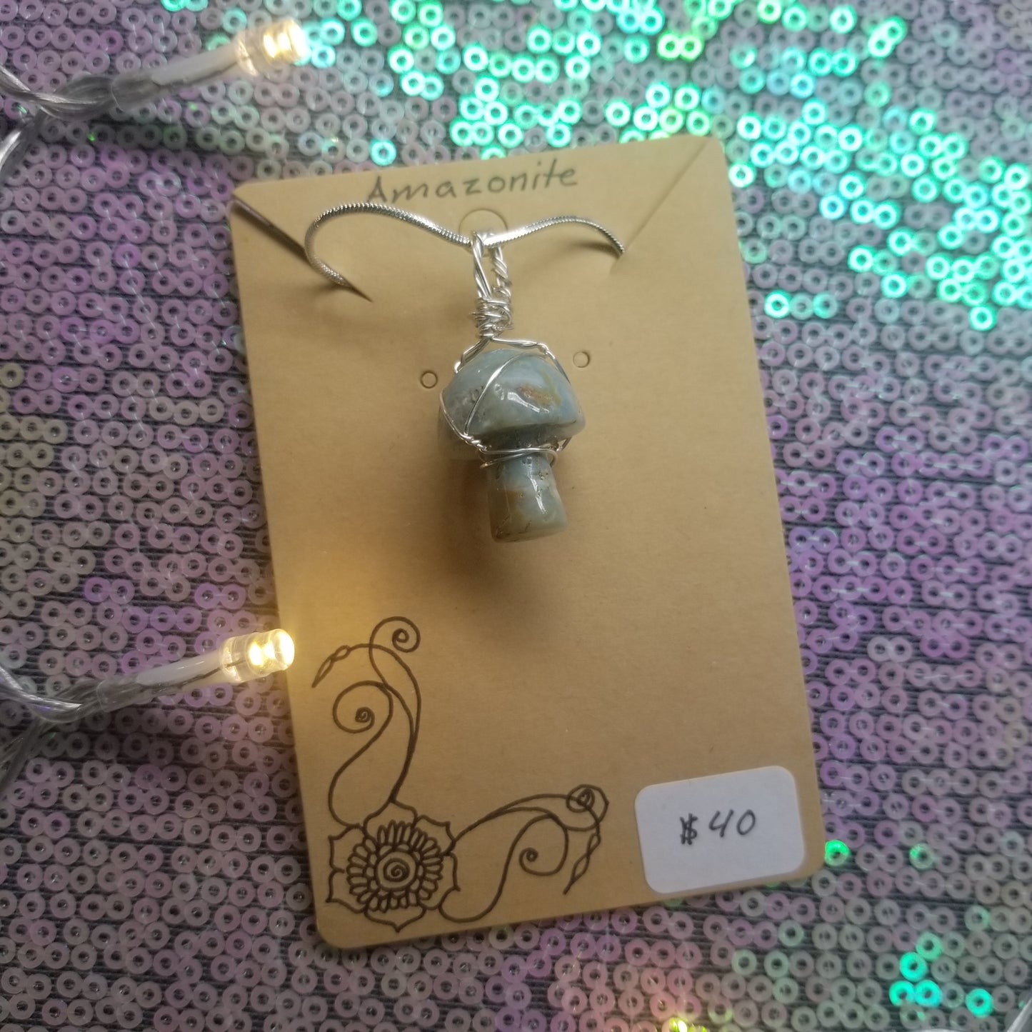 Amazonite Mushroom Handwrapped Necklace