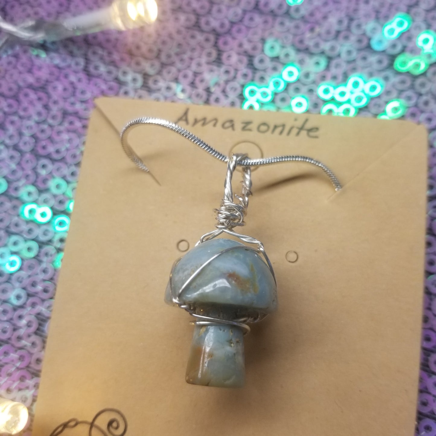 Amazonite Mushroom Handwrapped Necklace