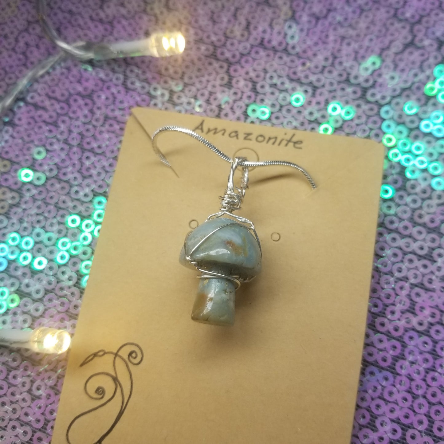 Amazonite Mushroom Handwrapped Necklace