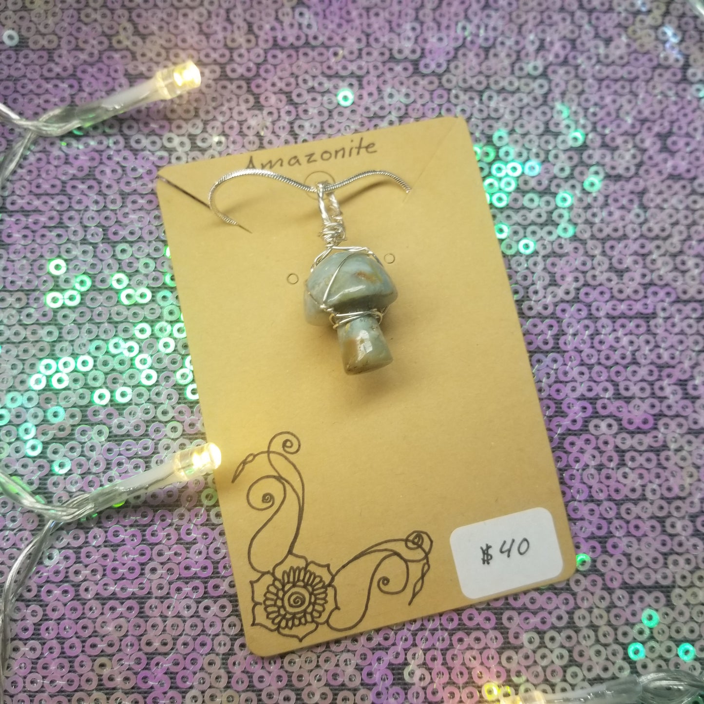 Amazonite Mushroom Handwrapped Necklace