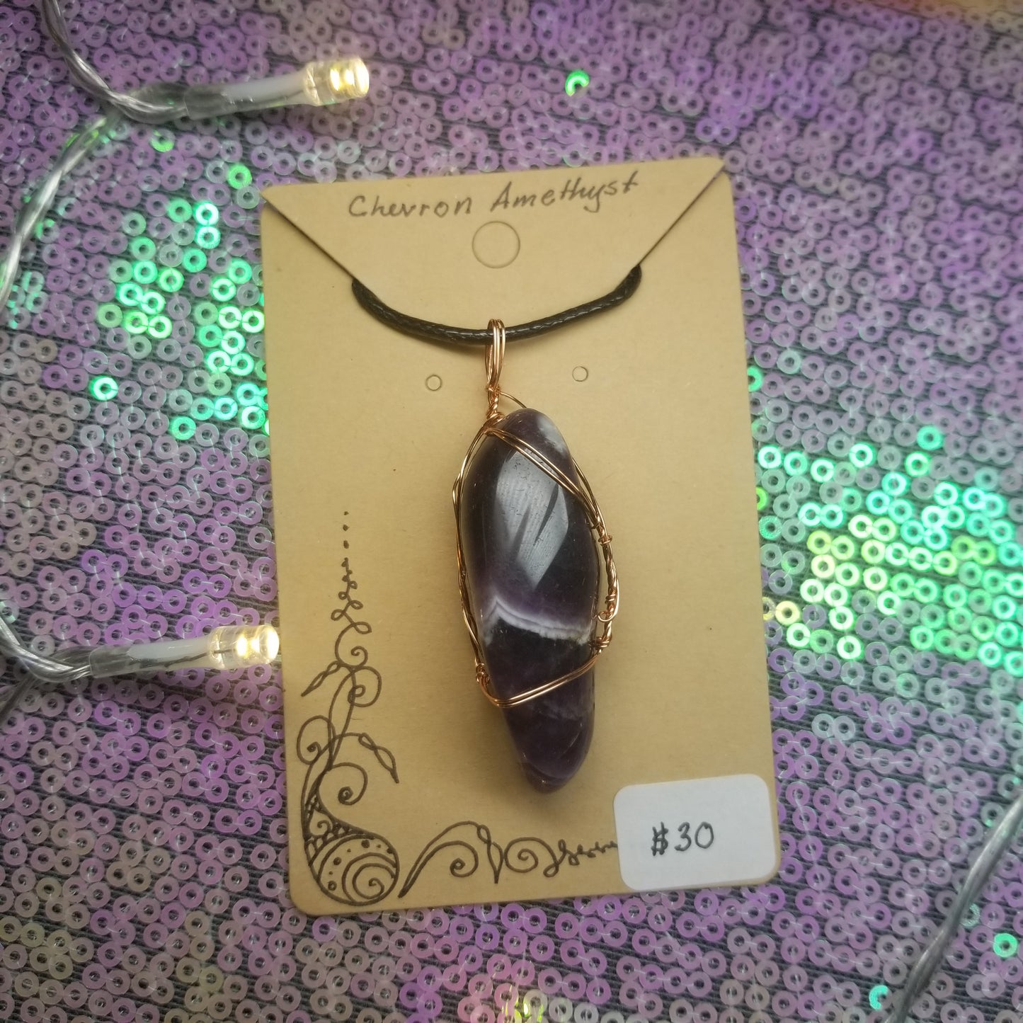 Chevron Amethyst Handwrapped Necklace
