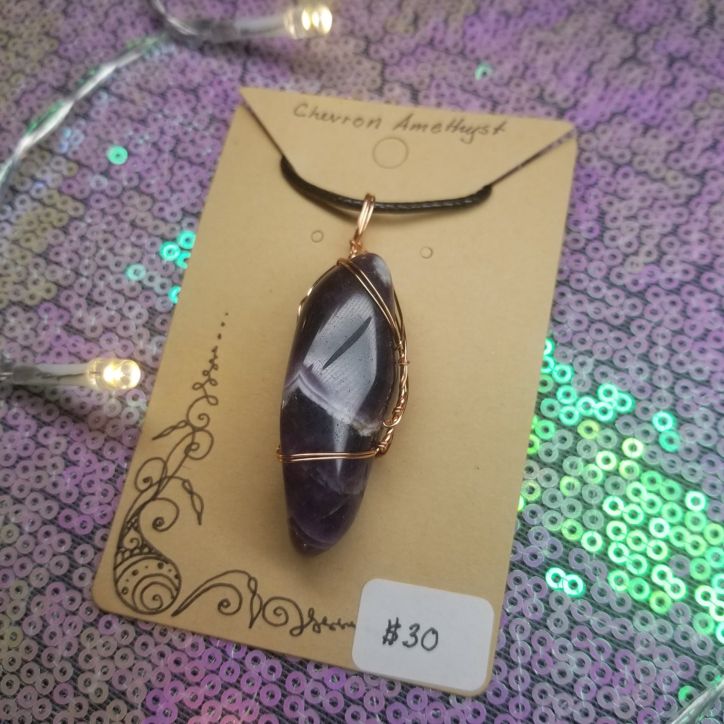 Chevron Amethyst Handwrapped Necklace