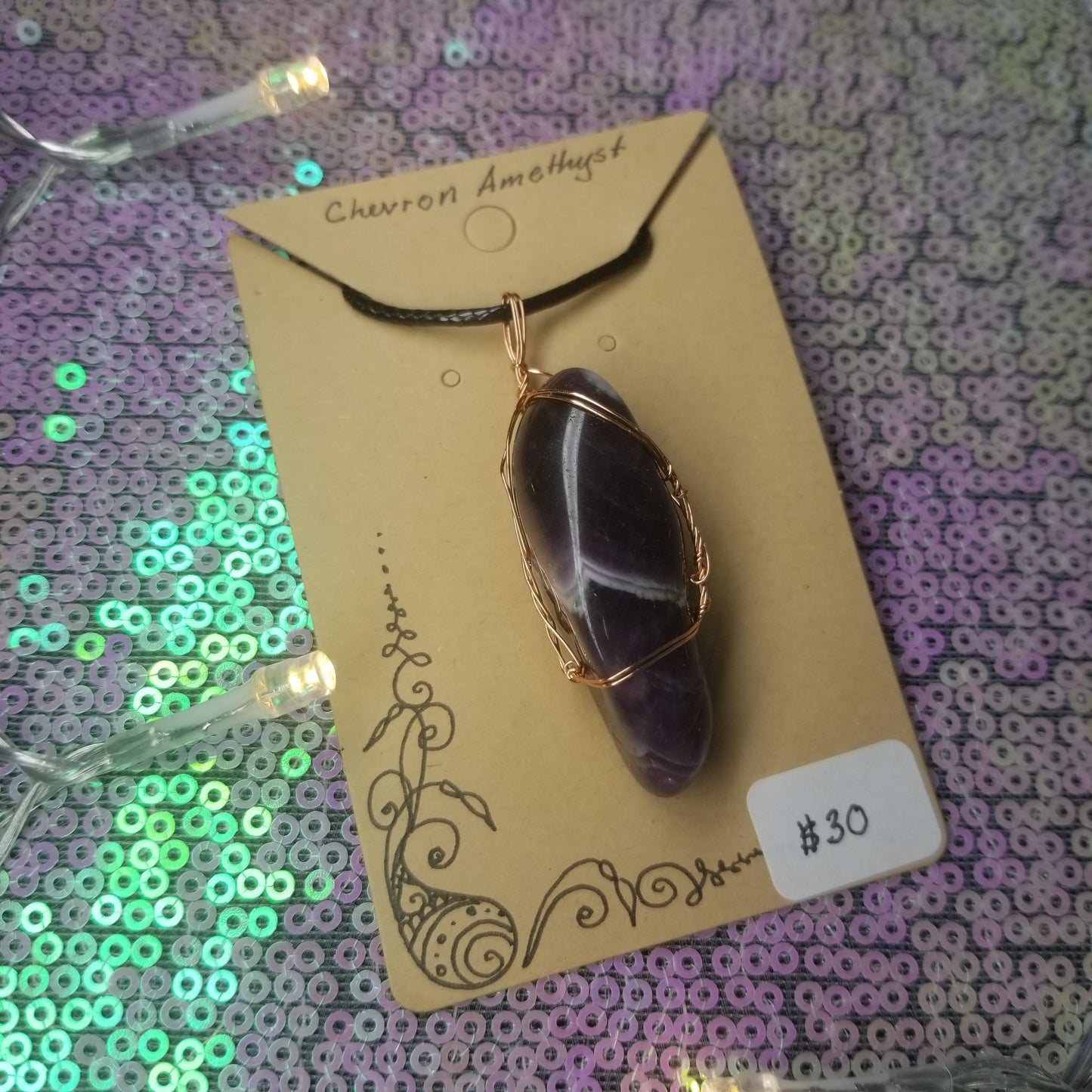 Chevron Amethyst Handwrapped Necklace