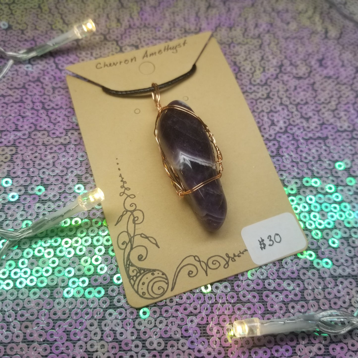 Chevron Amethyst Handwrapped Necklace