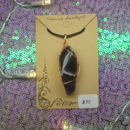 Chevron Amethyst Handwrapped Necklace