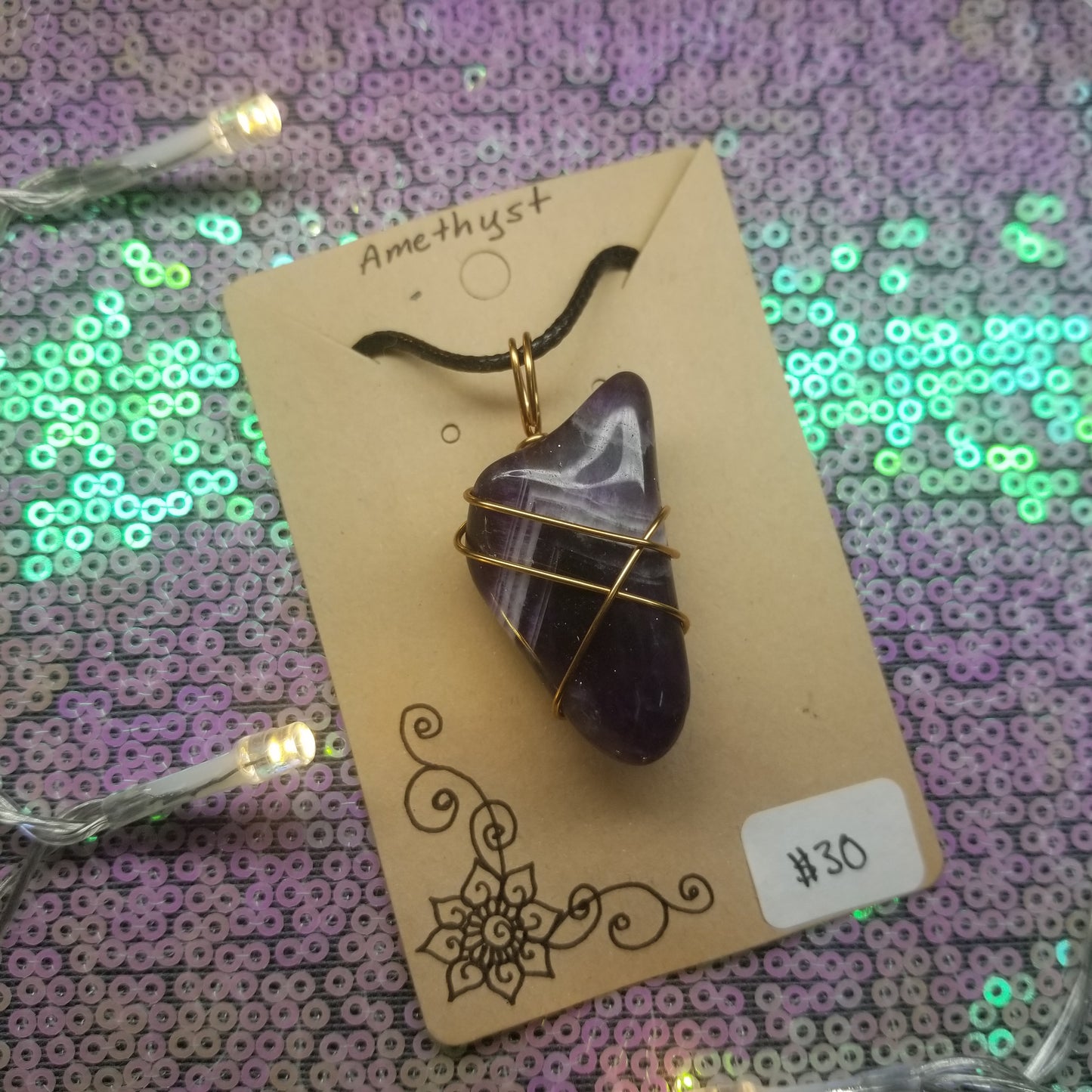 Chevron Amethyst Handwrapped Necklace