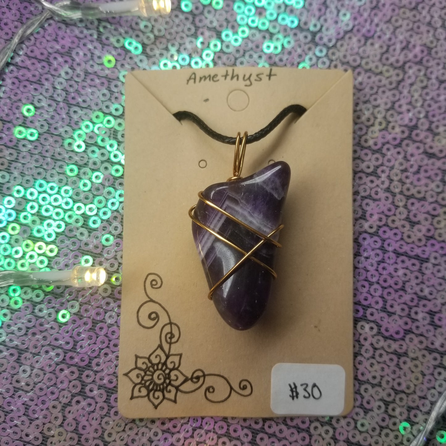 Chevron Amethyst Handwrapped Necklace