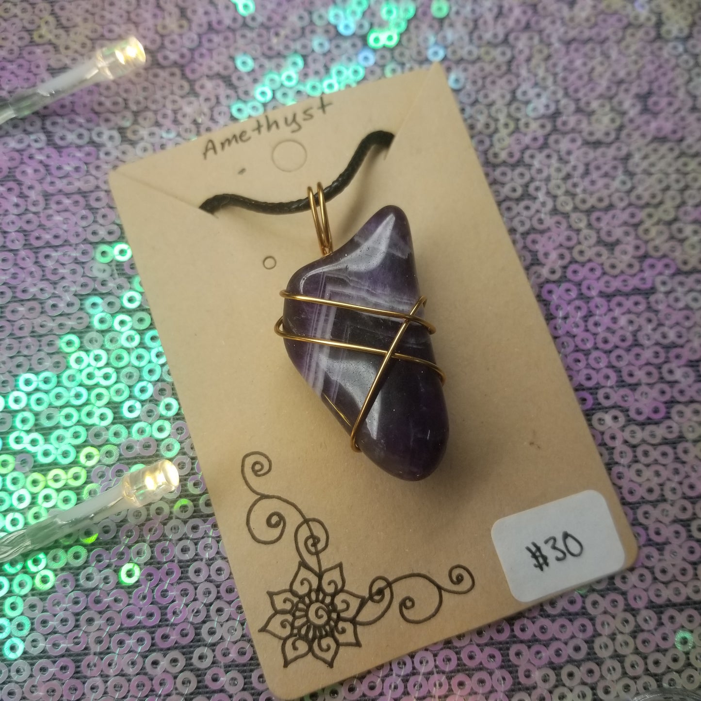 Chevron Amethyst Handwrapped Necklace