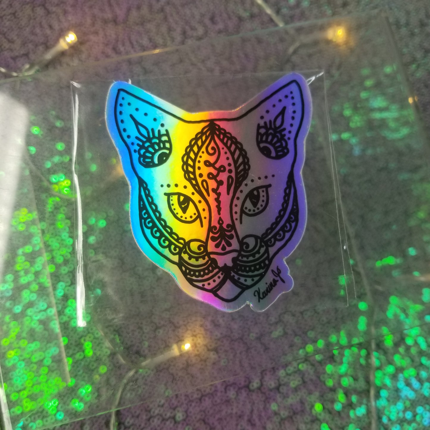 Cat Waterproof Holographic Art Sticker