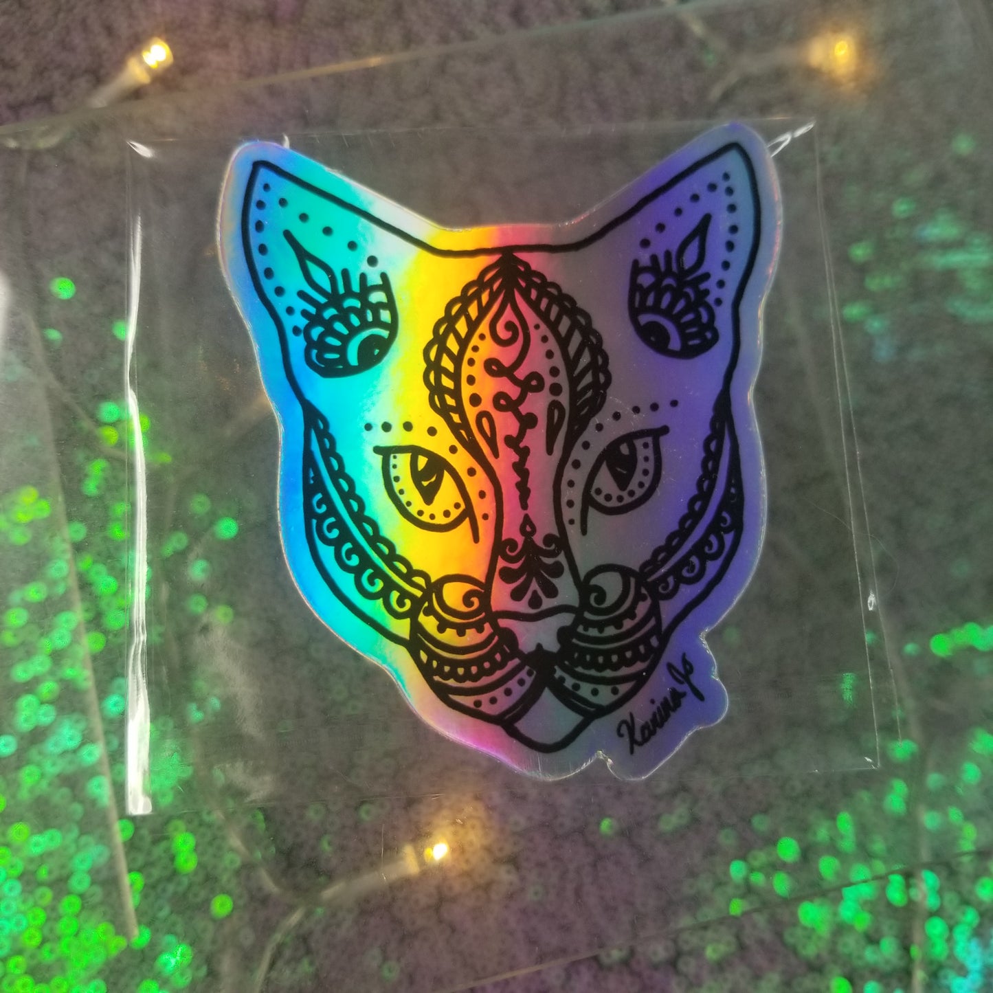 Cat Waterproof Holographic Art Sticker