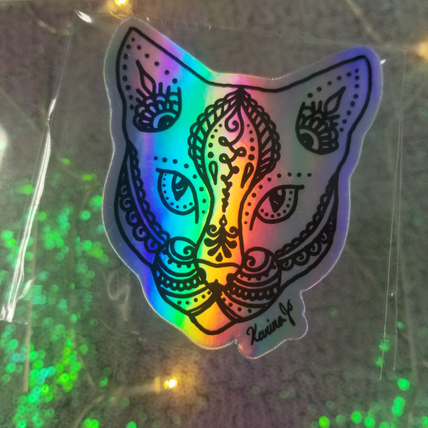 Cat Waterproof Holographic Art Sticker