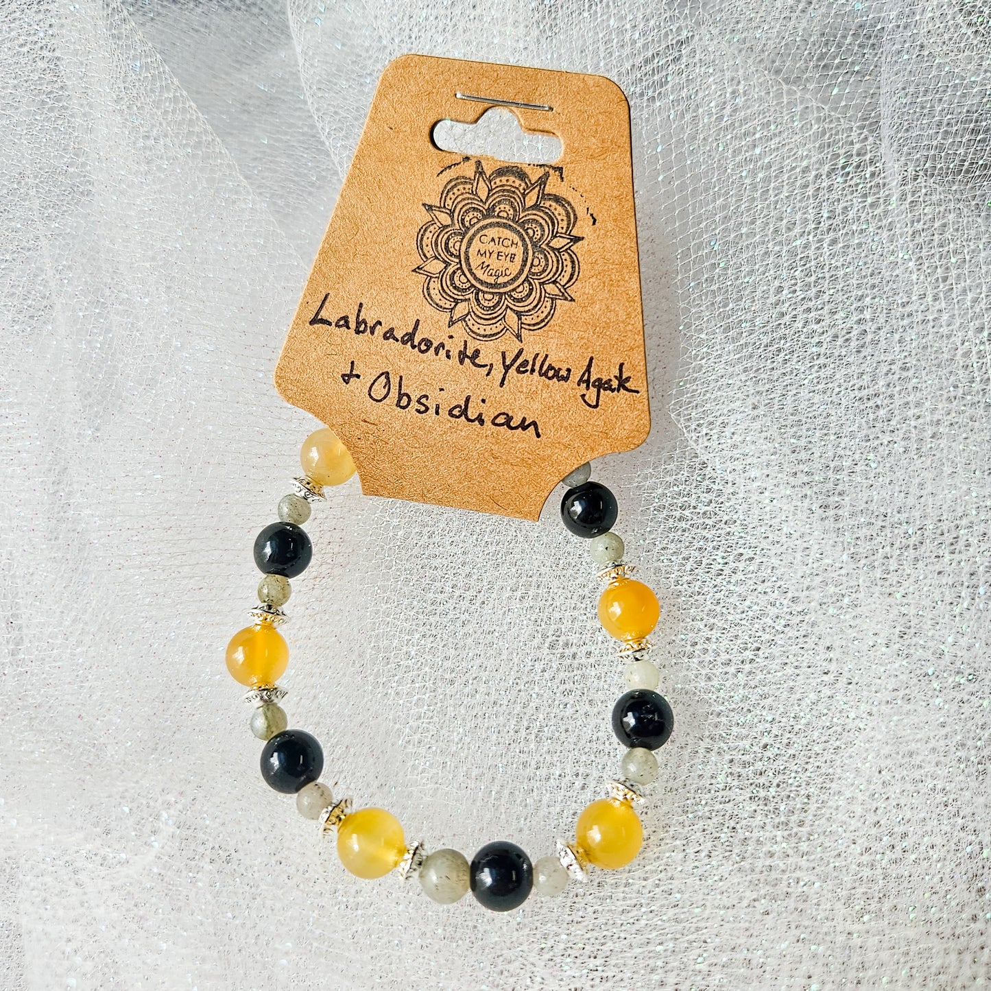 Labradorite, Yellow Agate & Obsidian Crystal Bracelet
