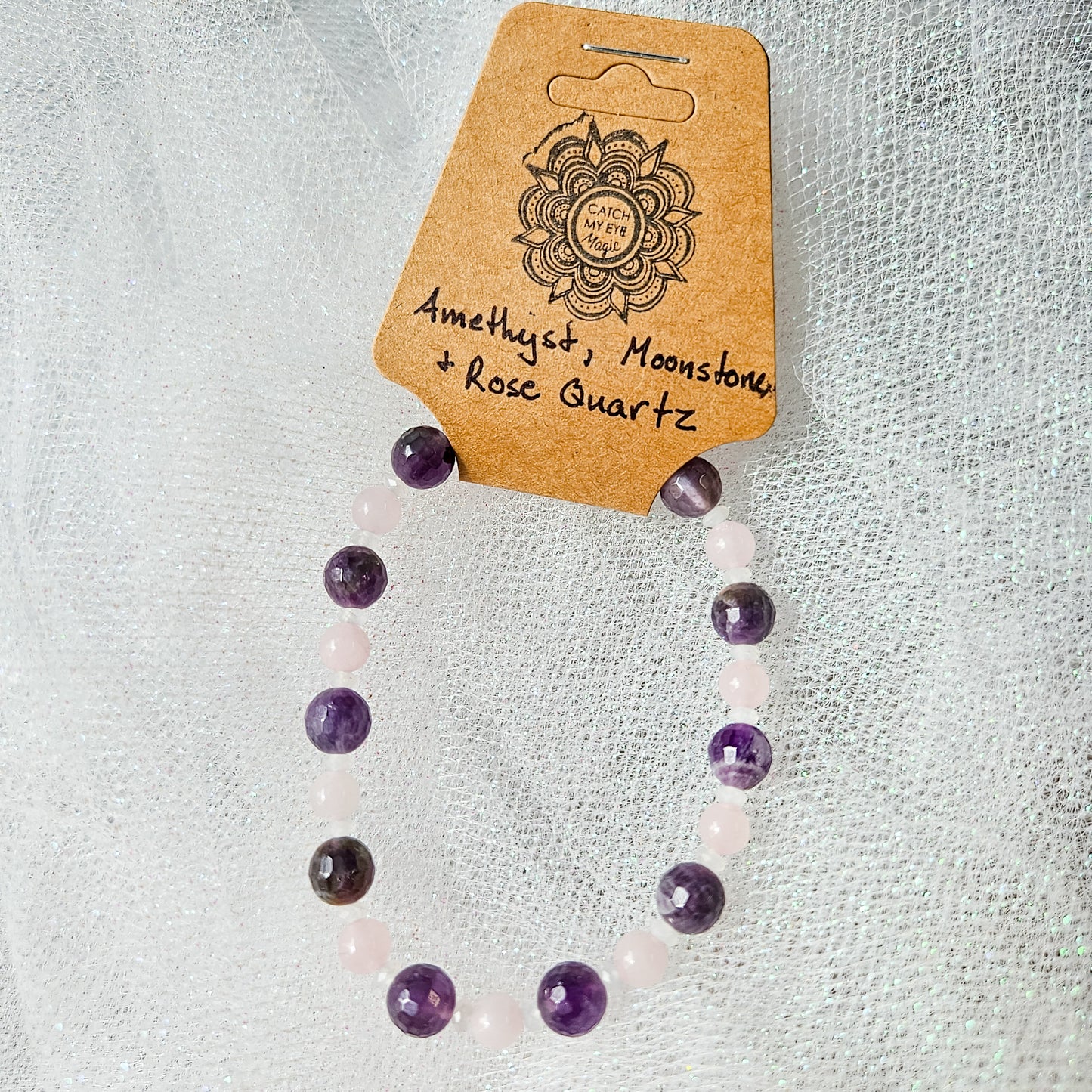 Amethyst, Moonstone & Rose Quartz Crystal Bracelet