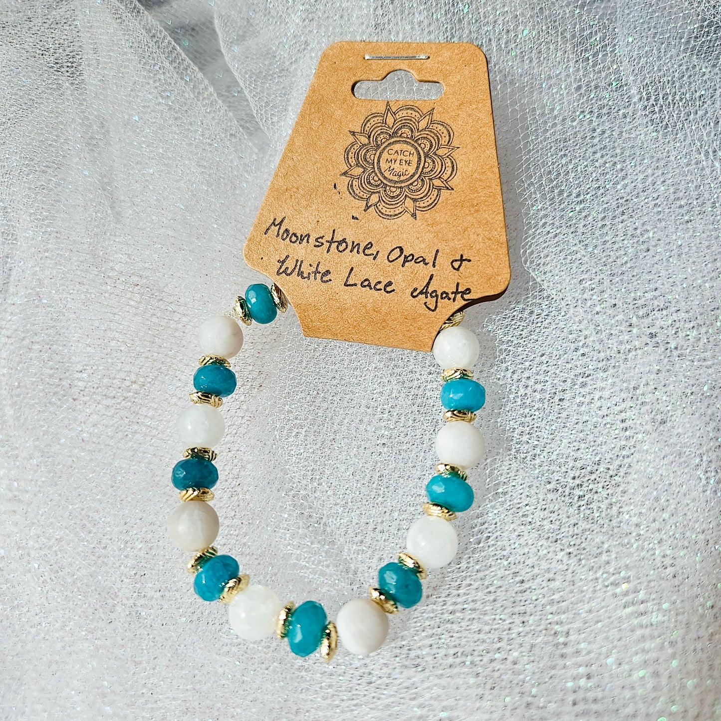 Moonstone, Opal & White Lace Agate Crystal Bracelet