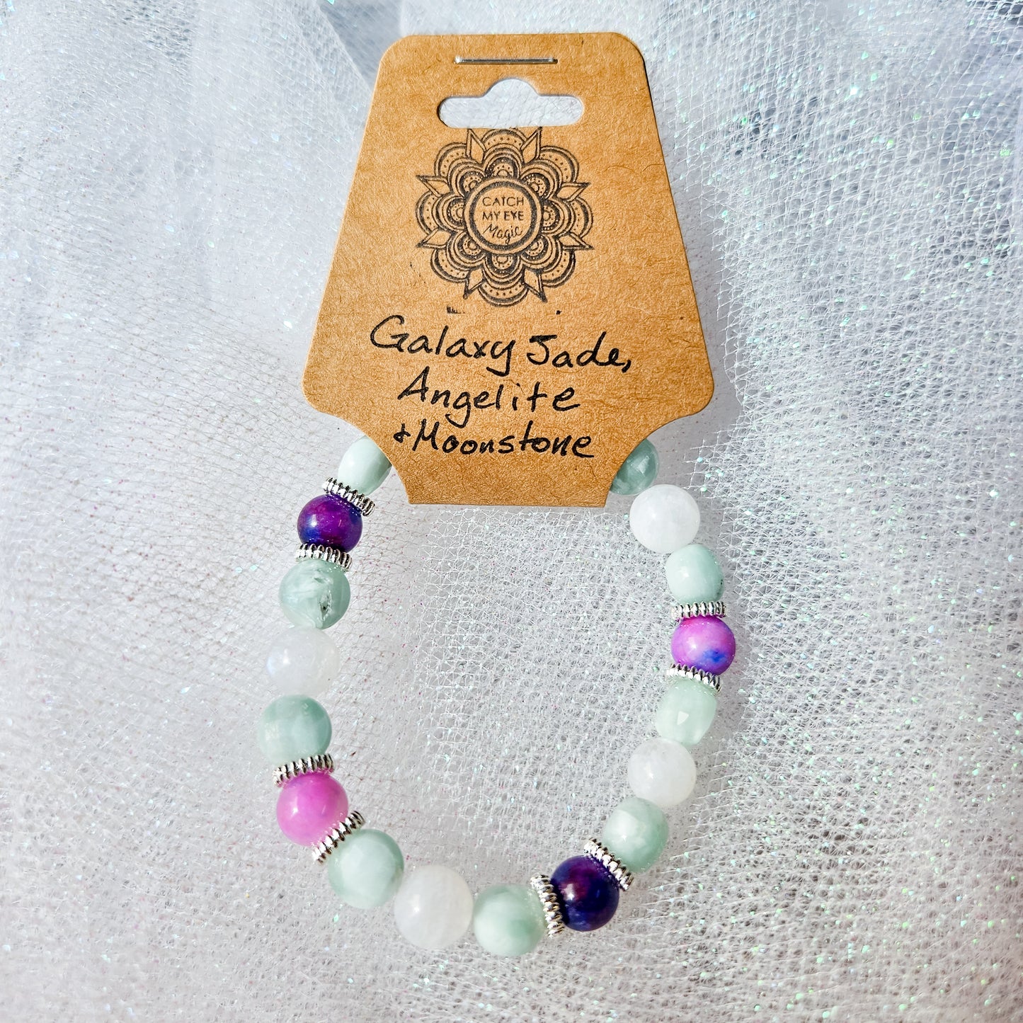 Galaxy Jade, Angelite & Moonstone Crystal Bracelet
