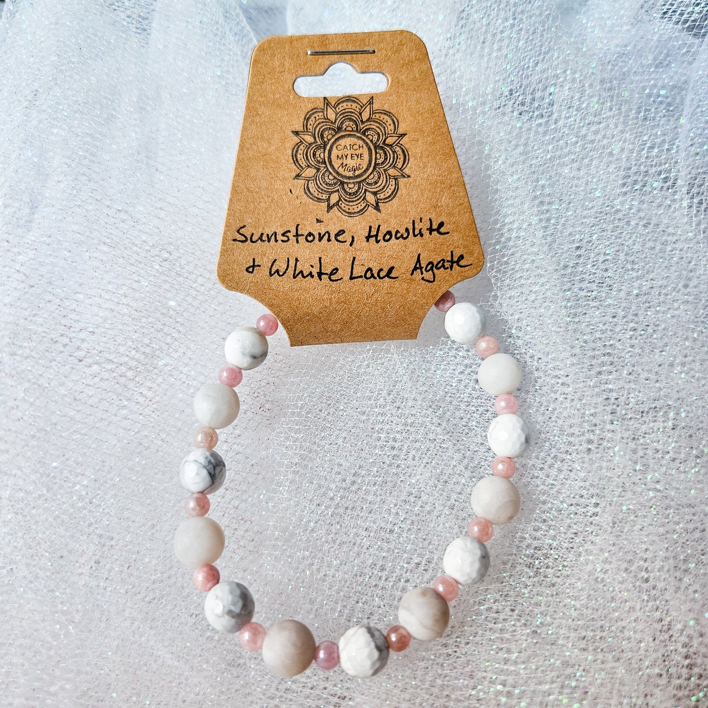 Sunstone, Howlite & White Lace Agate Crystal Bracelet