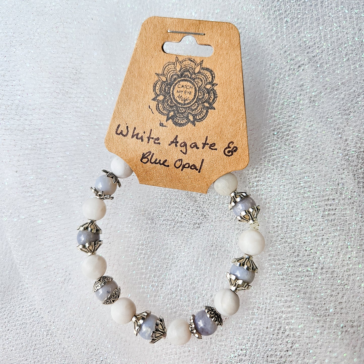 White Agate & Blue Opal Crystal Bracelet