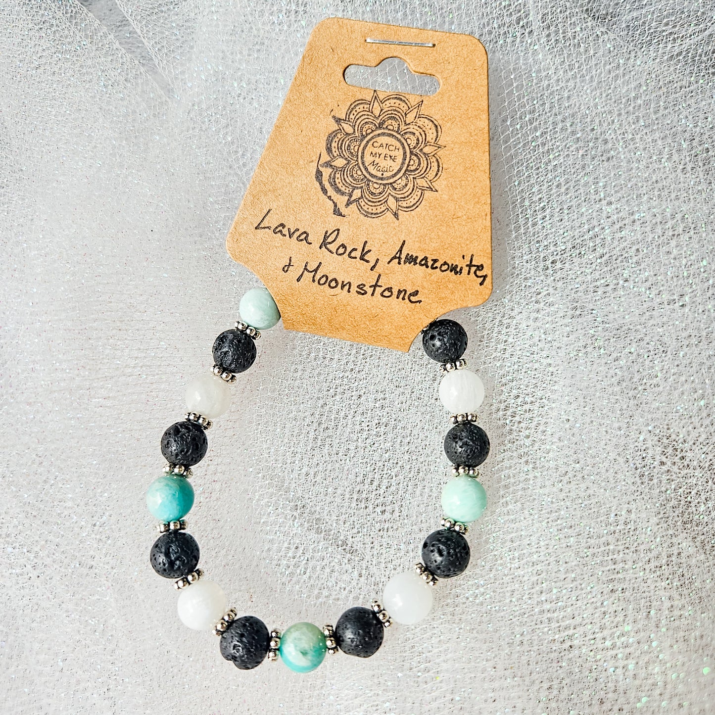 Lava Rock, Amazonite & Moonstone Crystal Bracelet