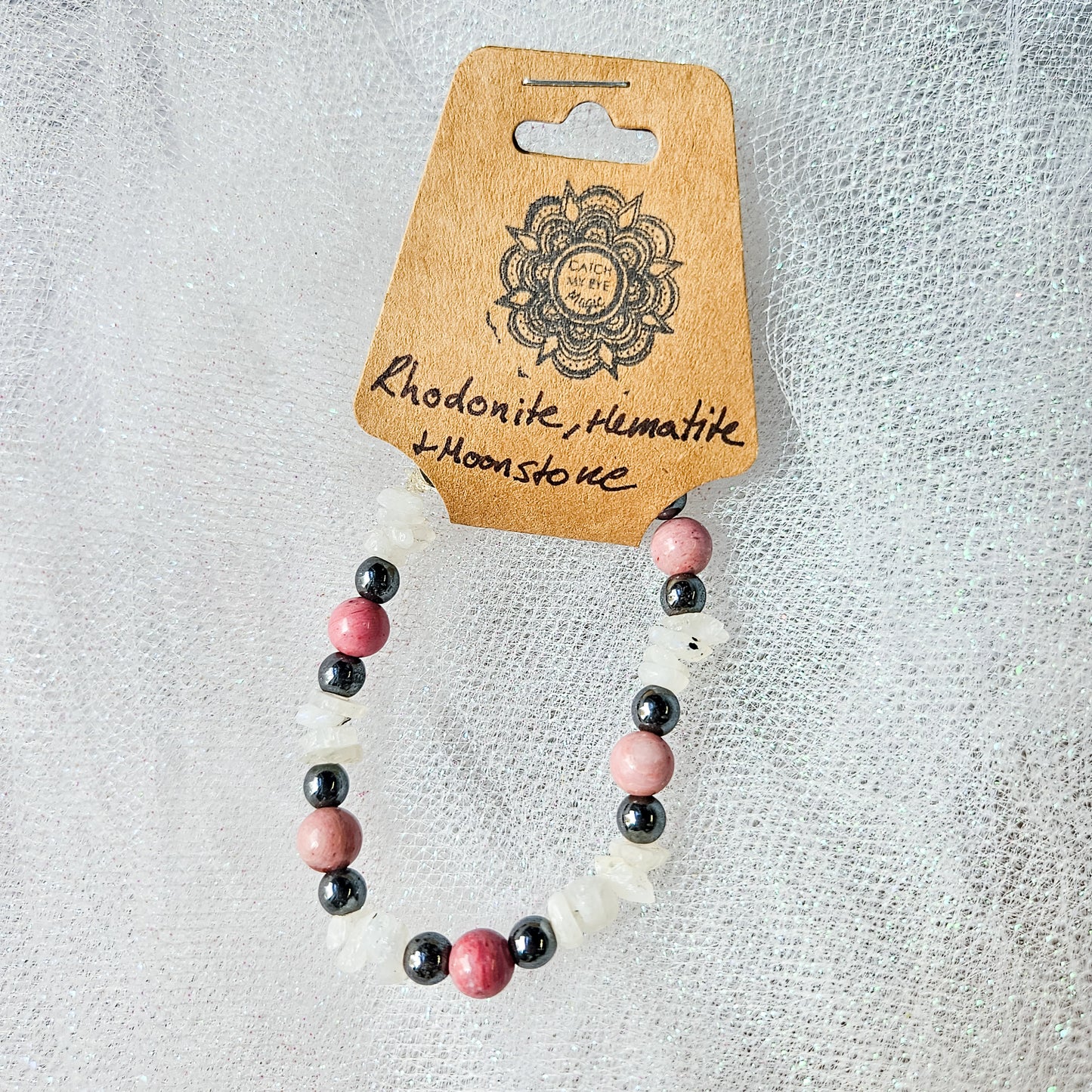 Rhodonite, Hematite & Moonstone Crystal Bracelet
