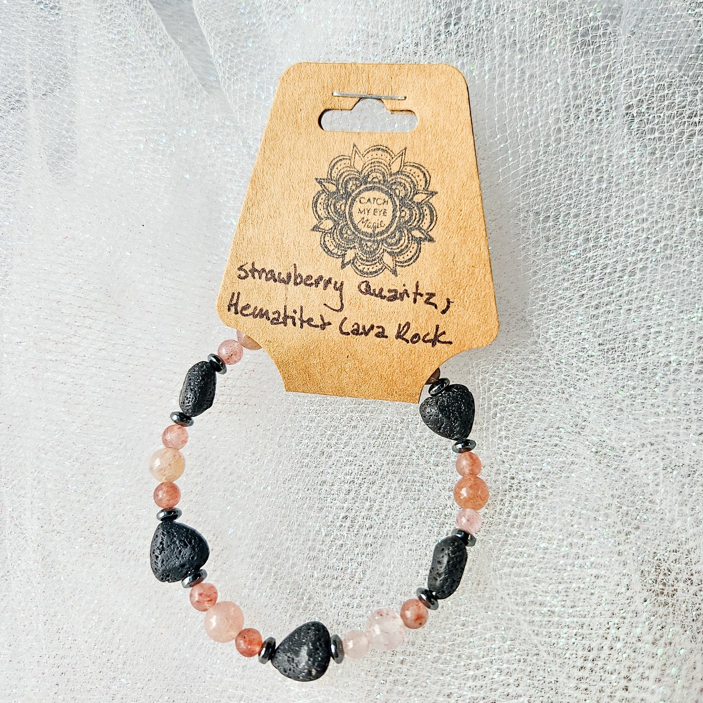 Strawberry Quartz, Hematite & Lava Rock Crystal Bracelet
