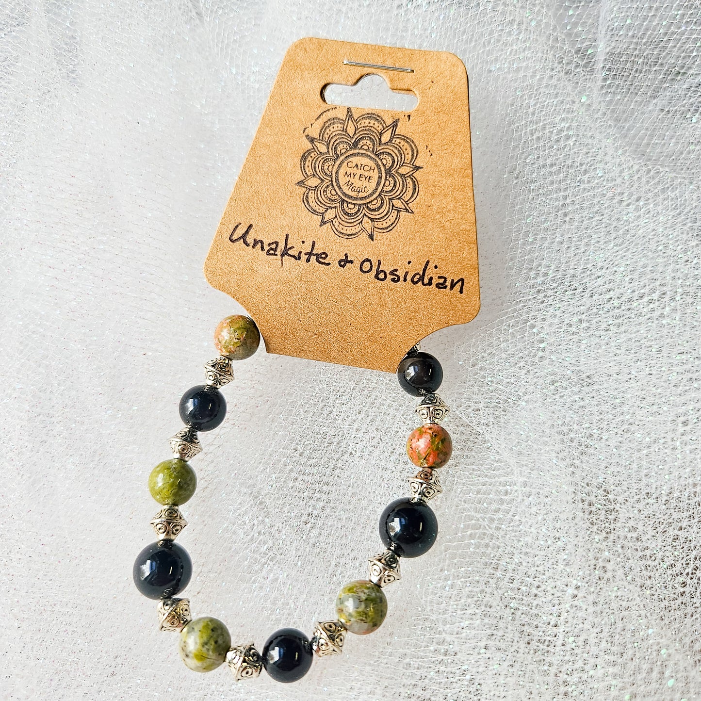 Unakite & Obsidian Crystal Bracelet