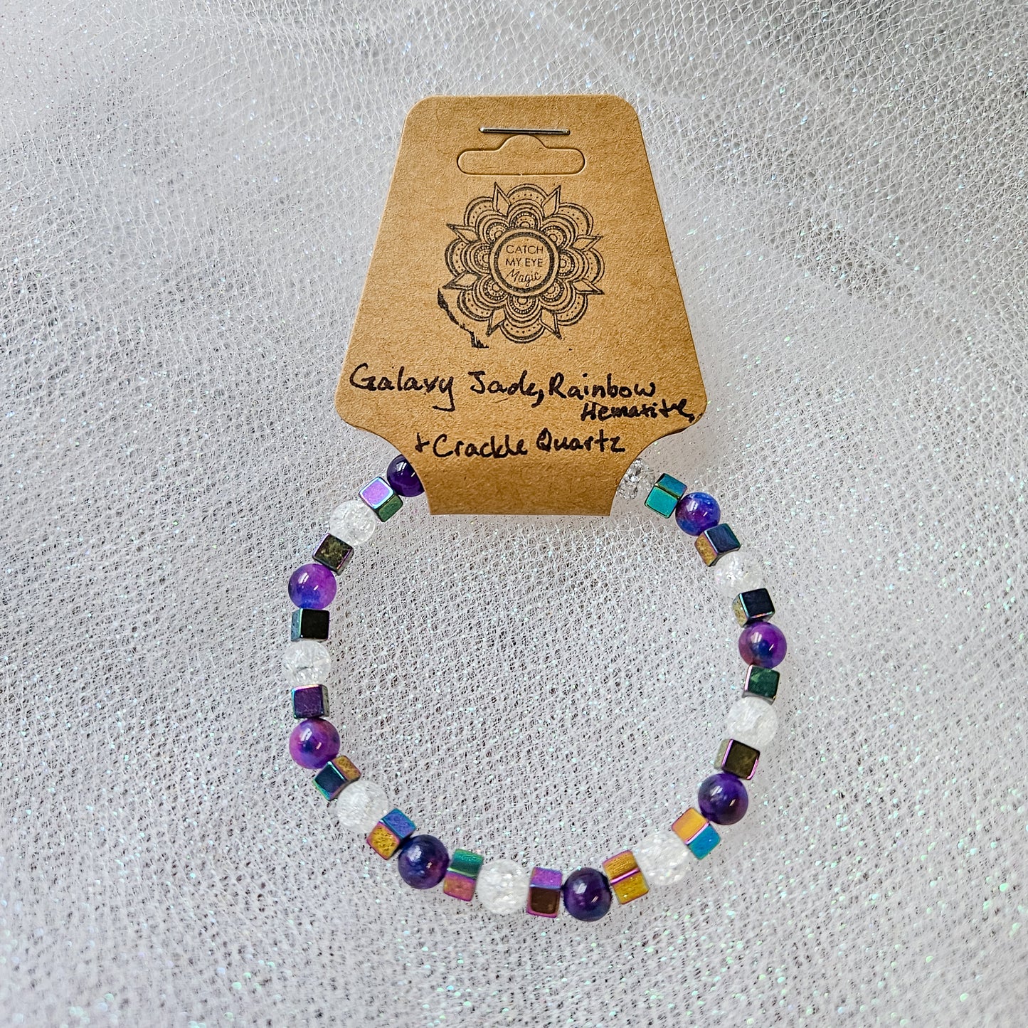 Galaxy Jade, Rainbow Hematite & Crackle Quartz Crystal Bracelet
