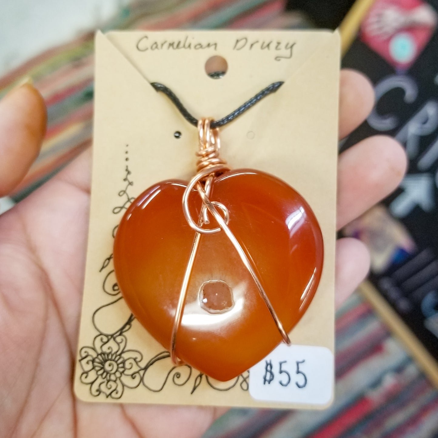 Carnelian Druzy Heart Necklace