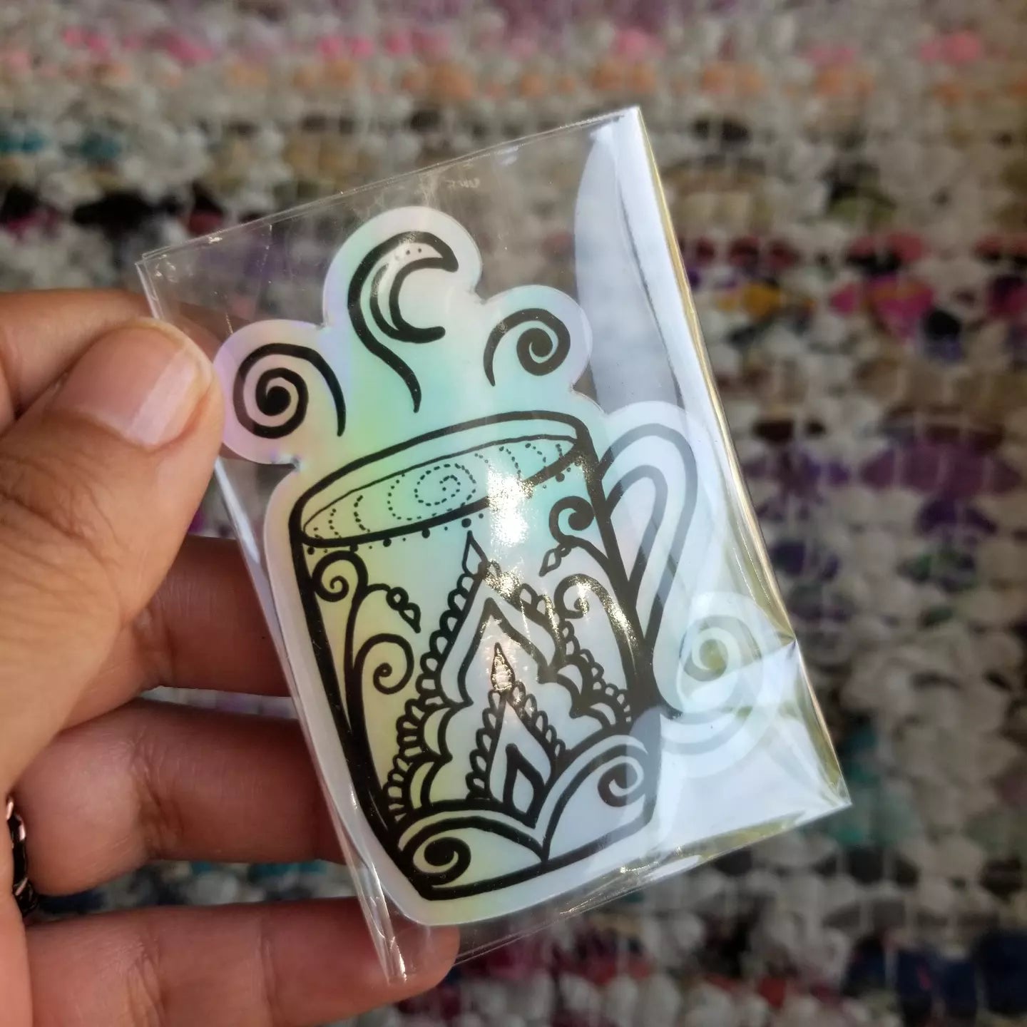 Coffee Mug Holographic Waterproof Sticker