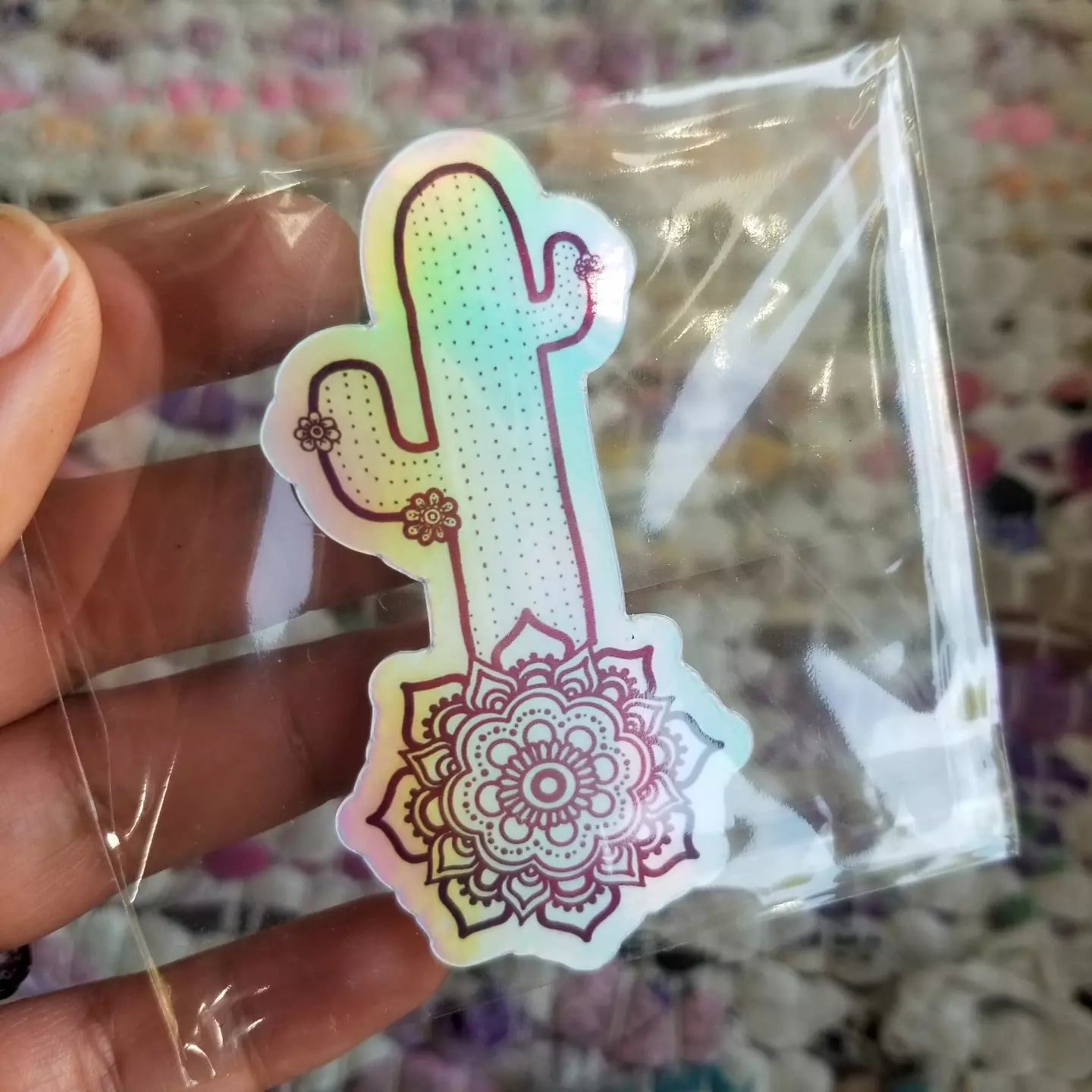 Cactus Mandala Holographic Waterproof Sticker