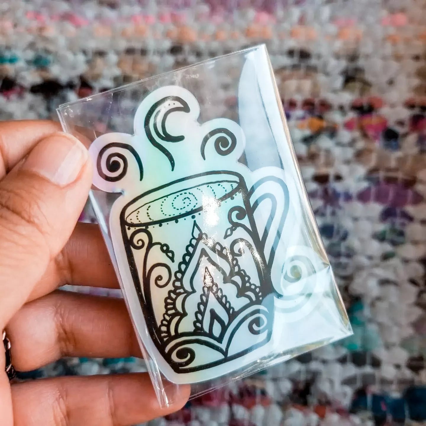 Coffee Mug Holographic Waterproof Sticker