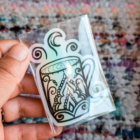 Coffee Mug Holographic Waterproof Sticker