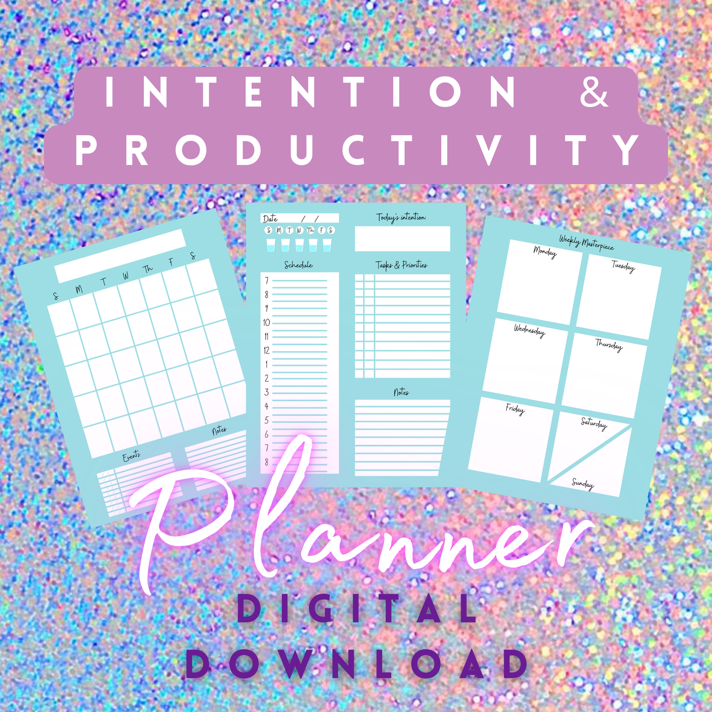 Intention & Productivity PRINTABLE Planner | Instant Digital Download | Weekly Monthly Daily Undated