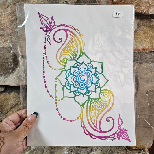 Crescent Crystal Mandala Art Print | 8.5x11 Poster