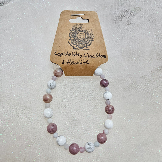 Lepidolite, Lilac Stone & Howlite Crystal Bracelet