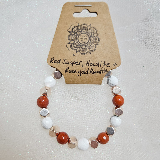 Red Jasper, Howlite & Rose Gold Hematite Crystal Bracelet