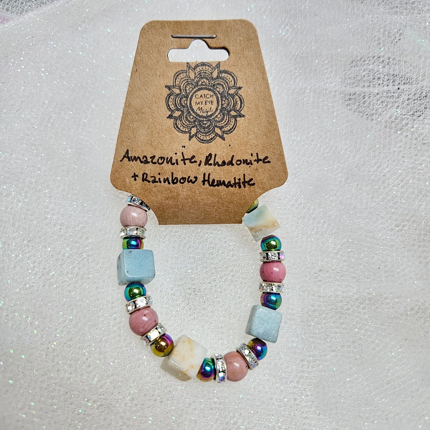 Amazonite, Rhodonite & Rainbow Hematite Crystal Bracelet