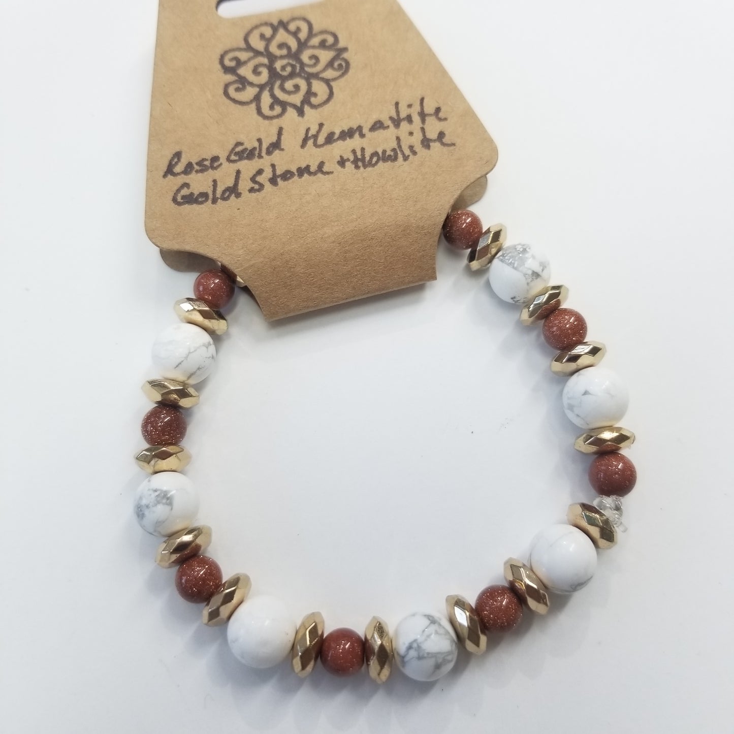 Howlite, Gold Stone, RoseGold Hematite Crystal Bracelet