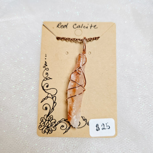 Red Calcite Handwrapped Necklace