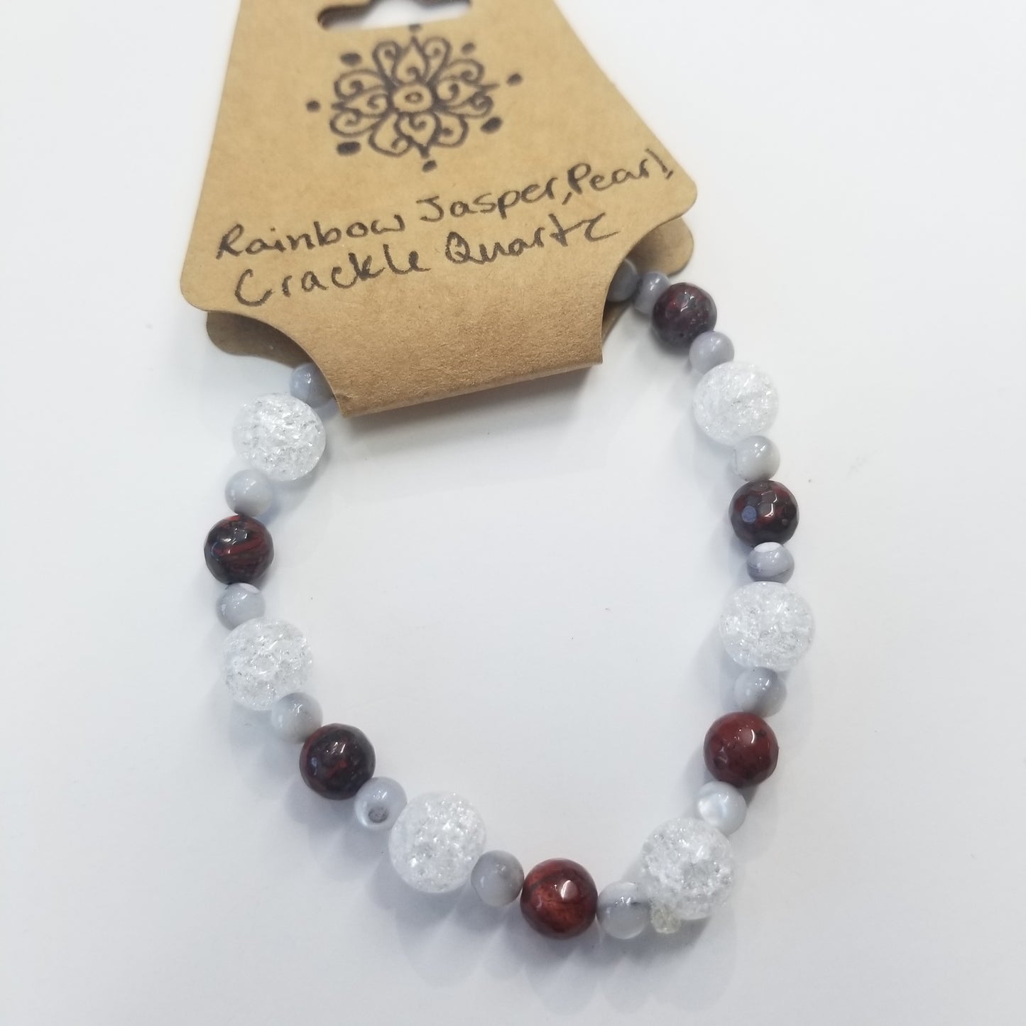 Rainbow Jasper, Pearl & Crackle Quartz Crystal Bracelet