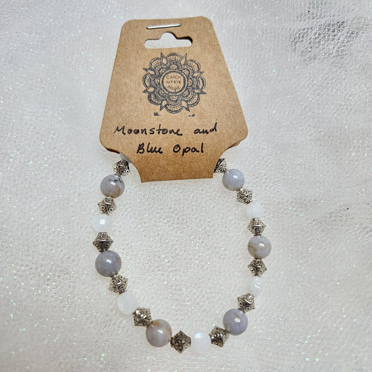 Moonstone & Blue Opal Crystal Bracelet
