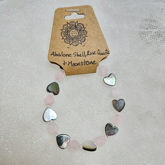 Abalone Shell, Rose Quartz & Moonstone Crystal Bracelet