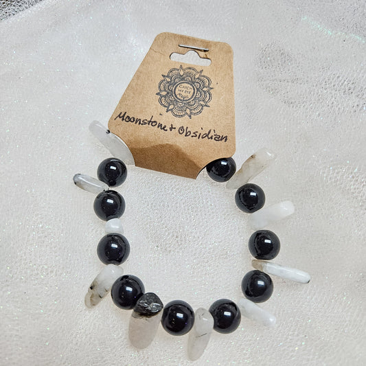 Moonstone & Obsidian Crystal Bracelet