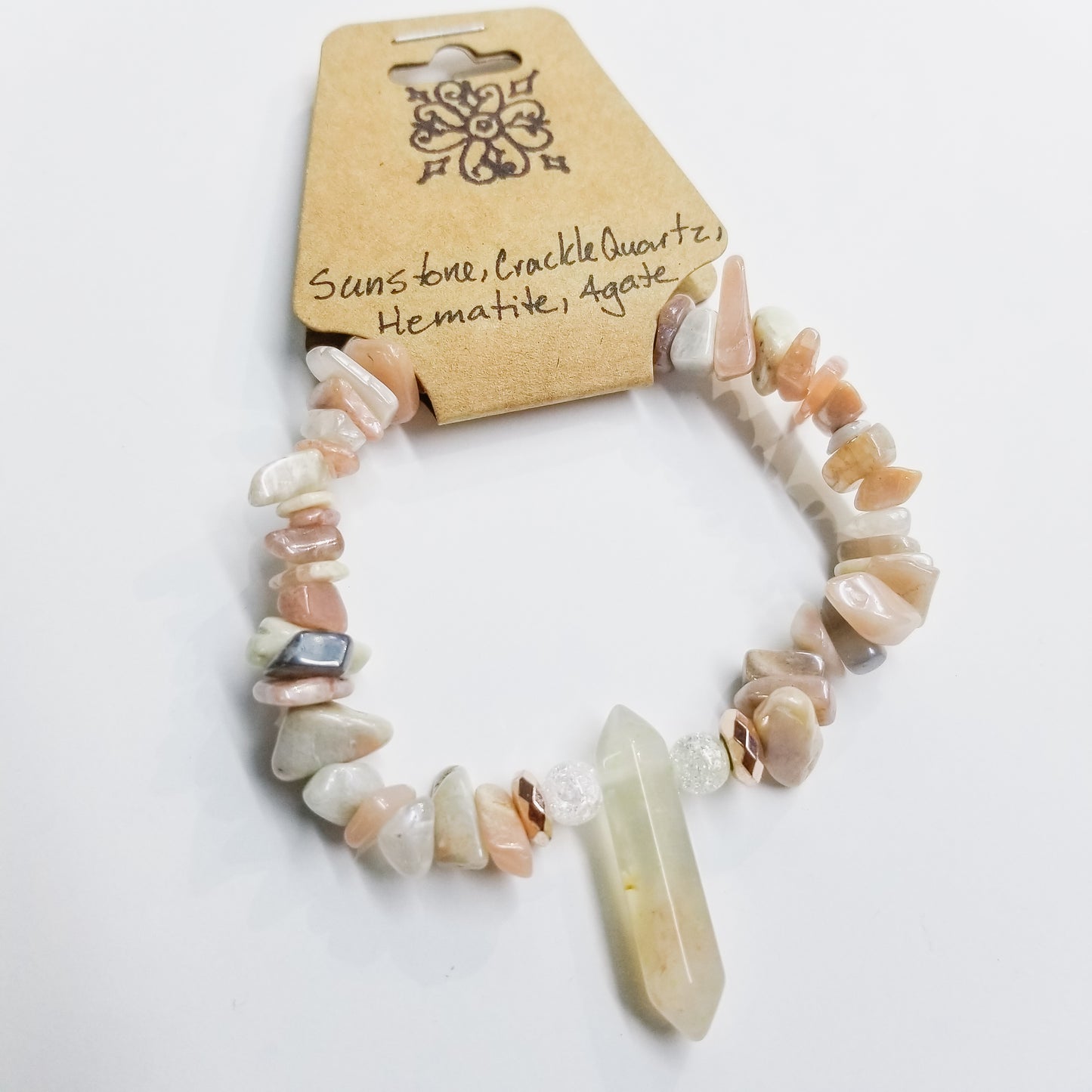 Sunstone, Crackle Quartz, Hematite & Agate Crystal Bracelet
