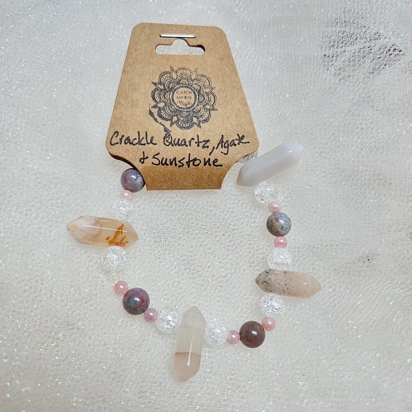 Crackle Quartz, Agate & Sunstone Crystal Bracelet