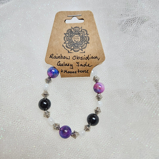 Rainbow Obsidian, Galaxy Jade & Moonstone Crystal Bracelet