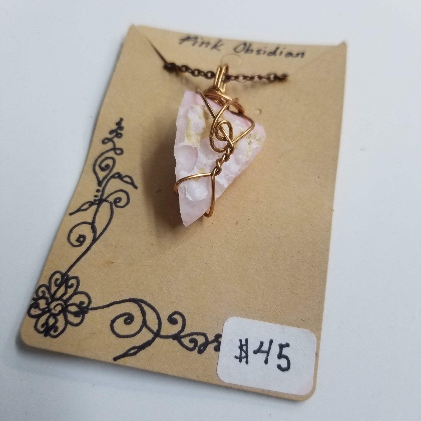 Pink Obsidian Handwrapped Necklace